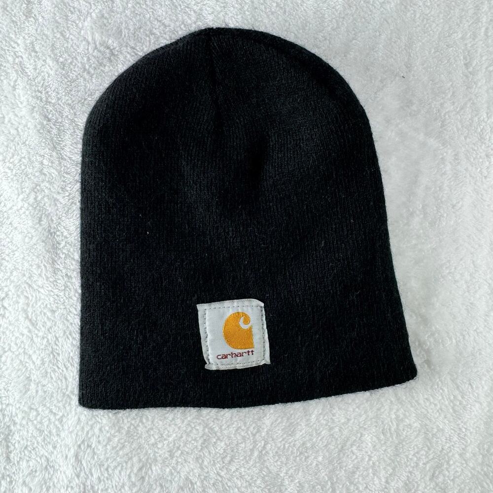 Carhartt Black Knit Beanie Hat Unisex One Size Logo Patch Winter Skull Cap